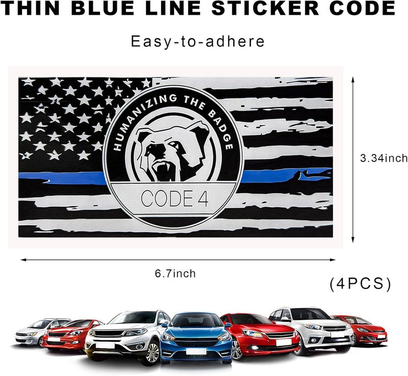 YTFRL 4 PCS Thin Line Sticker Code 4, American Flag Waterproof Vinyl Decal Police Support Bumper Stickers, Reflective Support Law Enforcement Decal for Car Truck Window Laptop - Image 2